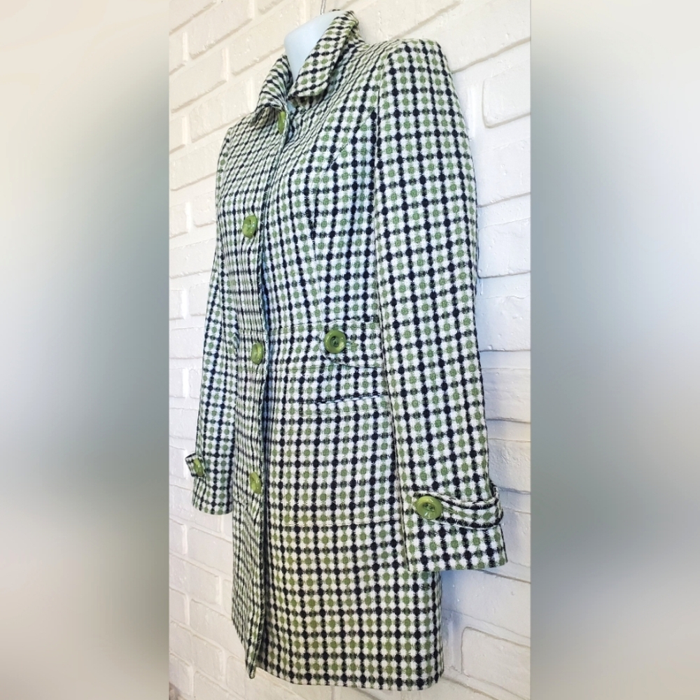 Retro Green Black Plaid 3/4 Length Tailored Coat Jacket Size Medium - Picture 11 of 16